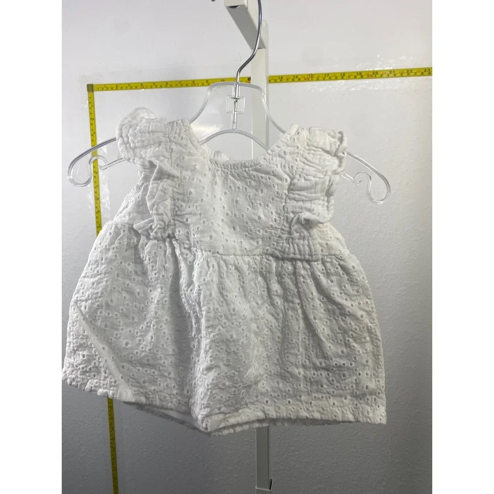 Cat‎ & Jack Baby Girl White Eyelet Flutter Sleeve Dress 12M Snap Back Floral